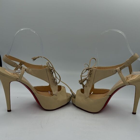 CHRISTIAN LOUBOUTIN Beige Leather Sometimes Lace Up Heels EU 36.5/ US 6.5 - Picture 7 of 13